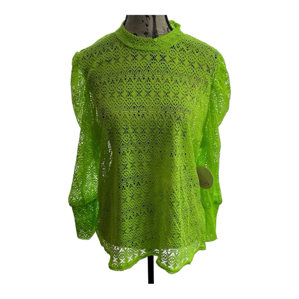 Full Circle Trends Vibrant Neon Green Lace Blouse